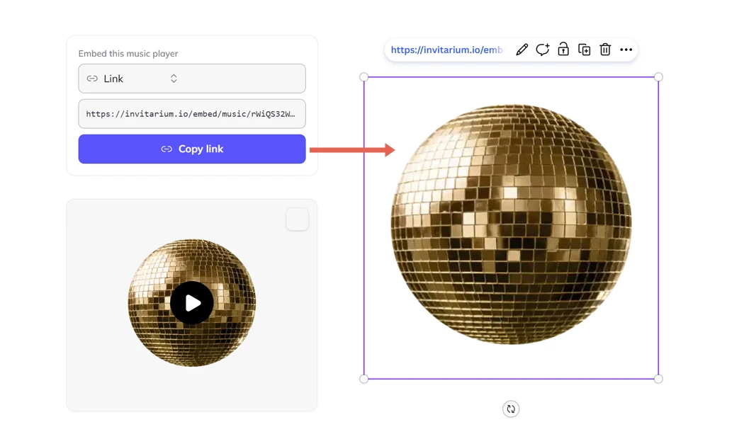 Copying a buyer's Invitarium music widget link into their Canva template