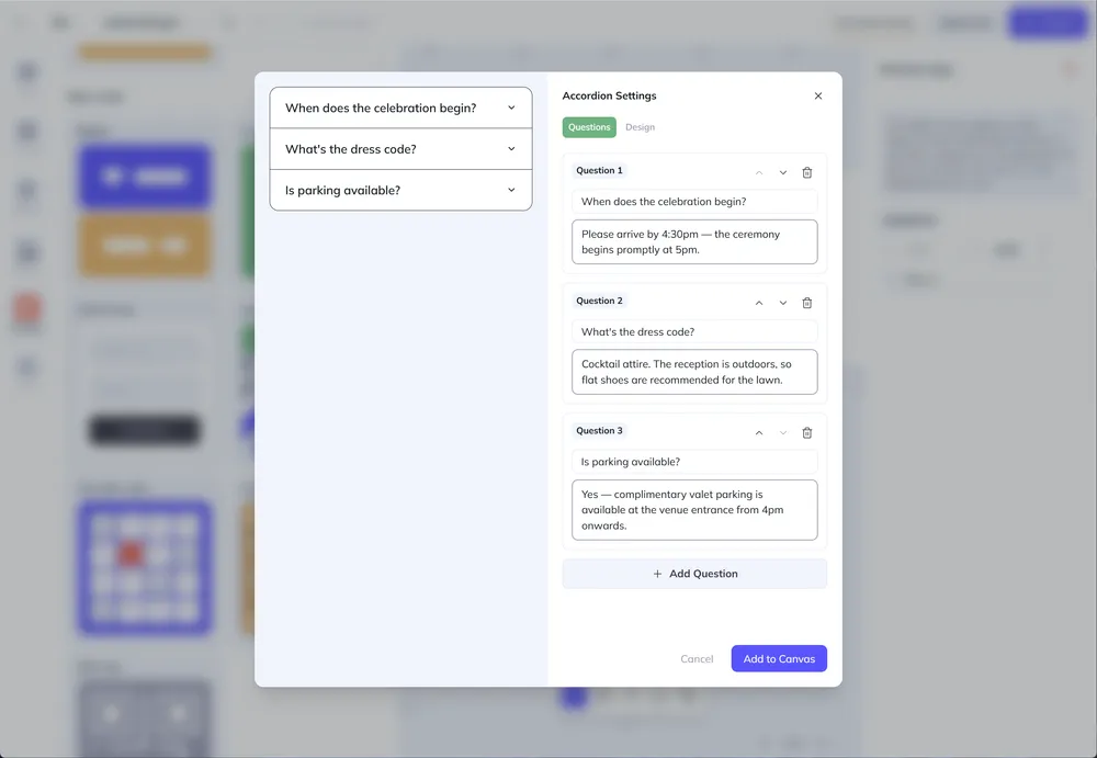 The FAQ accordion, available to try on a tablet or desktop
