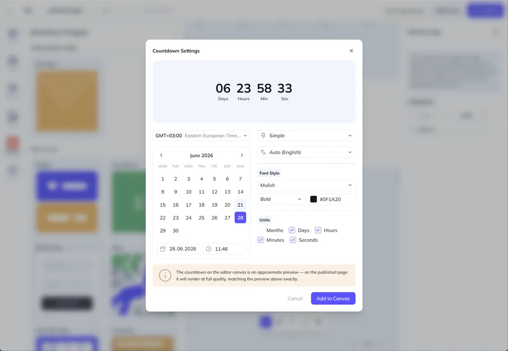 The countdown timer, available to try on a tablet or desktop