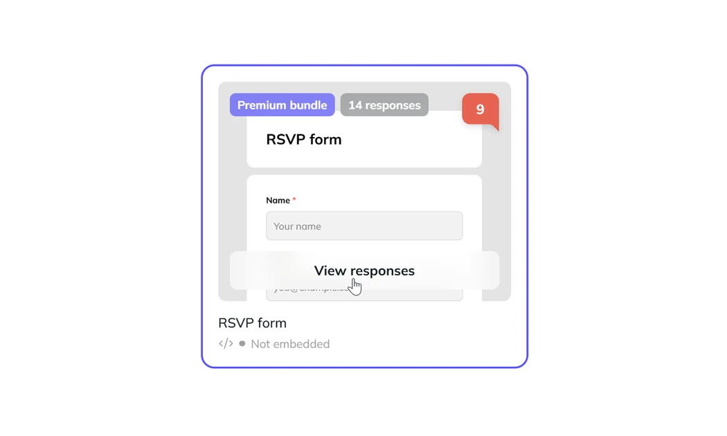 An RSVP widget project card with the View responses action